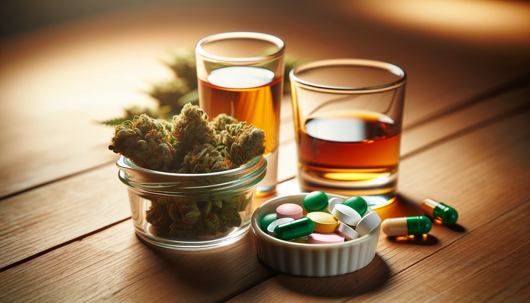 table_-a-small-open-glass-jar-filled-with-green-cannabis-buds-a-clear-shot-glass-half-filled-with-alcohol